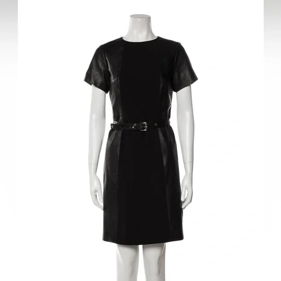 Michael Kors - A-Line Black Dress, Leather Detail Michael Kors - A-Line Black Dress, Leather Detail